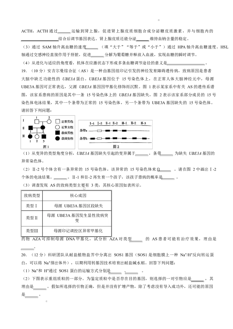 试卷2026届安徽郎溪中学等校高三4月教学质量检测生物学_2024-2026高三（6-6月题库）_2026年04月高三试卷_260418安徽皖南八校2026届高三下学期4月教学质量检测（全科）