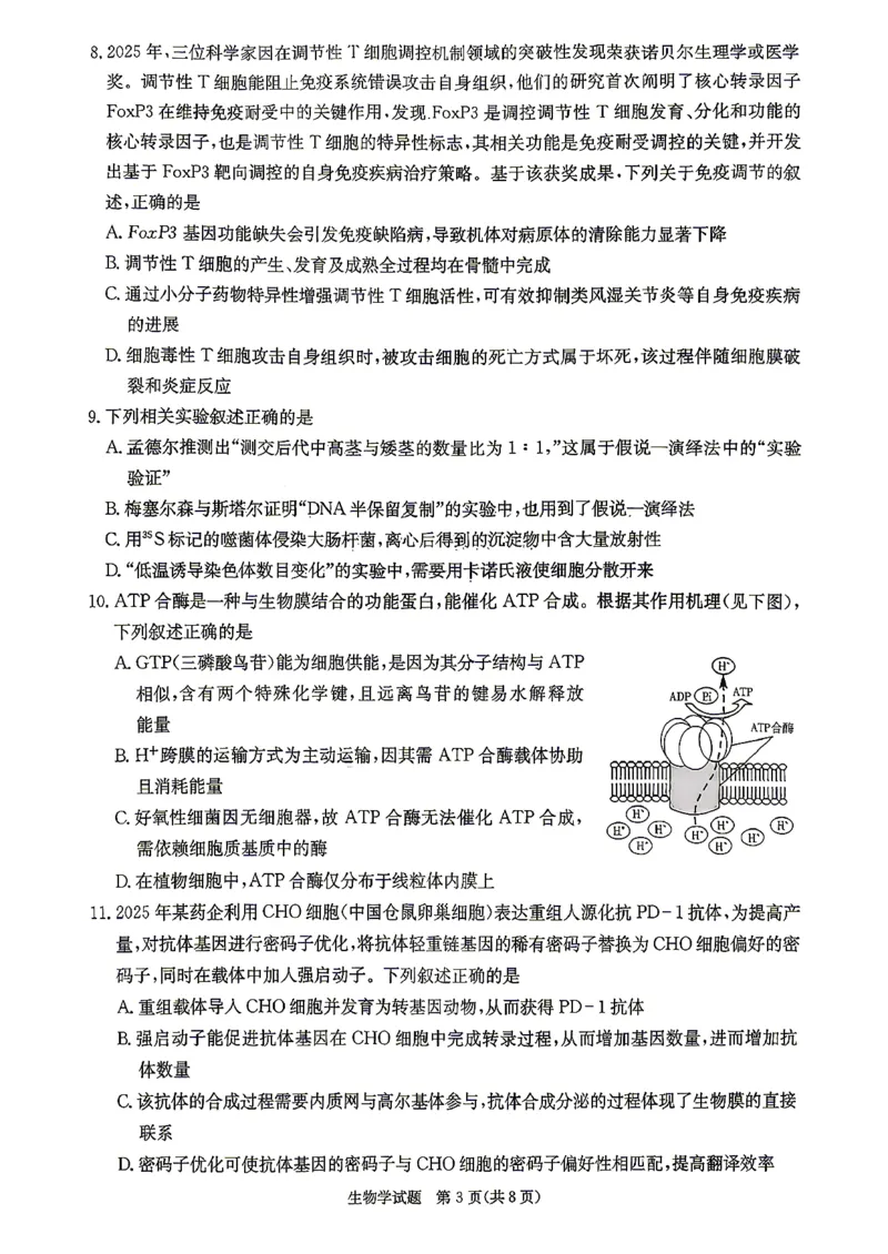 新高考教学教研联盟（长郡二十校）高三下学期4月第二次联考生物_2024-2026高三（6-6月题库）_2026年04月高三试卷