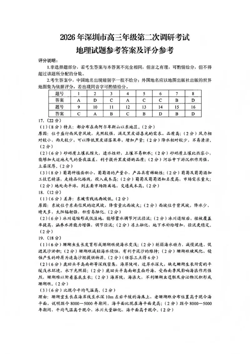 地理答案_2024-2026高三（6-6月题库）_2026年04月高三试卷_260425广东省深圳市2026届高三下学期第二次调研考试（全科）（深圳二模）