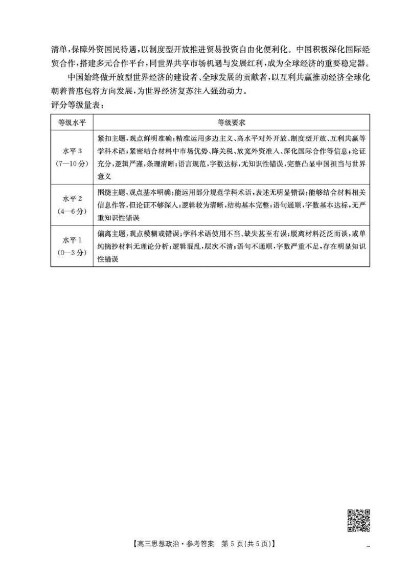 云南省2026届高三下学期4月联考（26-338C）政治答案_2024-2026高三（6-6月题库）_2026年04月高三试卷_260427金太阳&middot;云南省2026届高三下学期4月联考（26-338C）（全科）