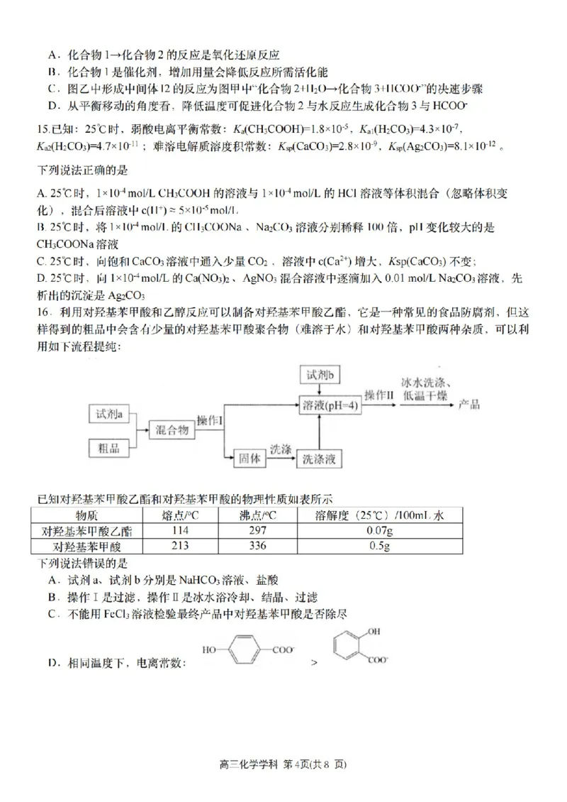 化学卷-2604天域协作体_2024-2026高三（6-6月题库）_2026年04月高三试卷_2604242026年天域全国名校协作体高三4月联考（全科）