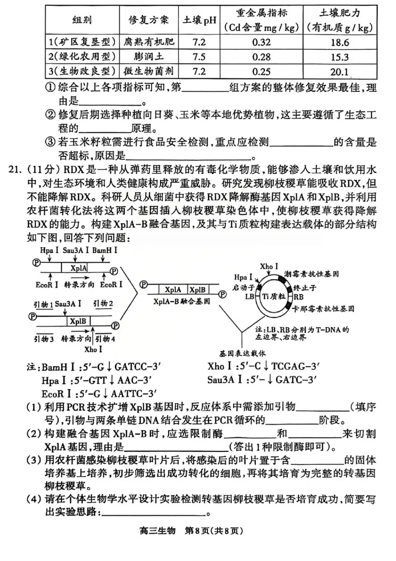 吕梁市2025-2026学年高三第二次模拟调研测试生物_2024-2026高三（6-6月题库）_2026年04月高三试卷_260405山西省吕梁市2025-2026学年高三第二次模拟调研测试（全科）