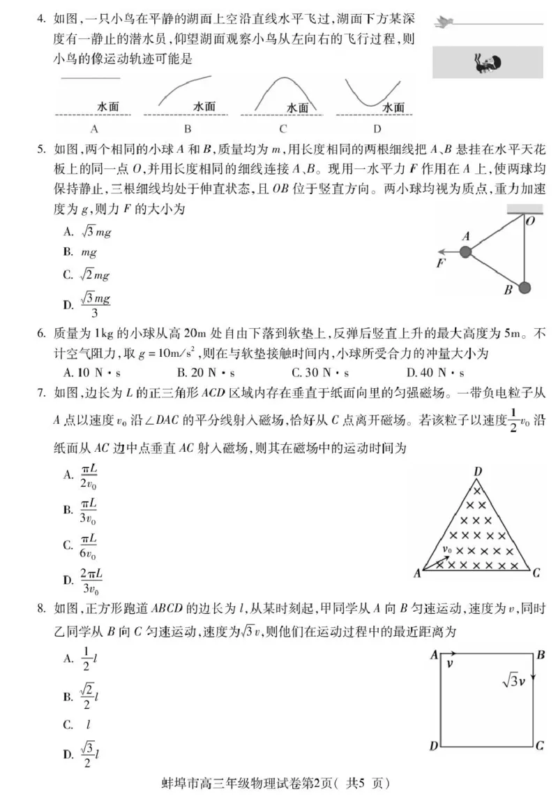 蚌埠市2026届高三年级适应性考试物理_2024-2026高三（6-6月题库）_2026年04月高三试卷_260423安徽省蚌埠市2026届高三年级适应性考试（全科）