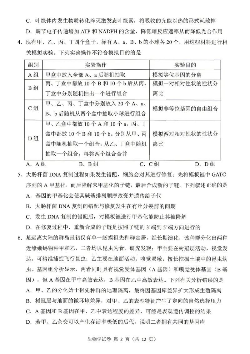 东北三省三校2026届高三下学期第二次模拟考试生物_2024-2026高三（6-6月题库）_2026年04月高三试卷_260403东北三省三校2026届高三下学期第二次模拟考试（全科）