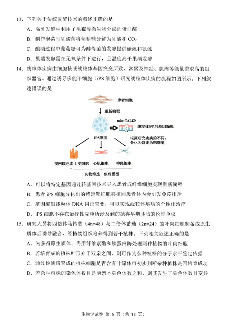 东北三省三校2026届高三下学期第二次模拟考试生物_2024-2026高三（6-6月题库）_2026年04月高三试卷_260403东北三省三校2026届高三下学期第二次模拟考试（全科）