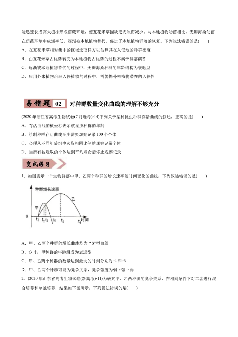 易错点15种群和群落&mdash;2021年高考生物一轮复习易错题（学生版）_新高考复习资料_2023年新高考复习资料_一轮复习_2023年新高考大一轮复习讲义_赠2021年高考生物一轮复习易错题