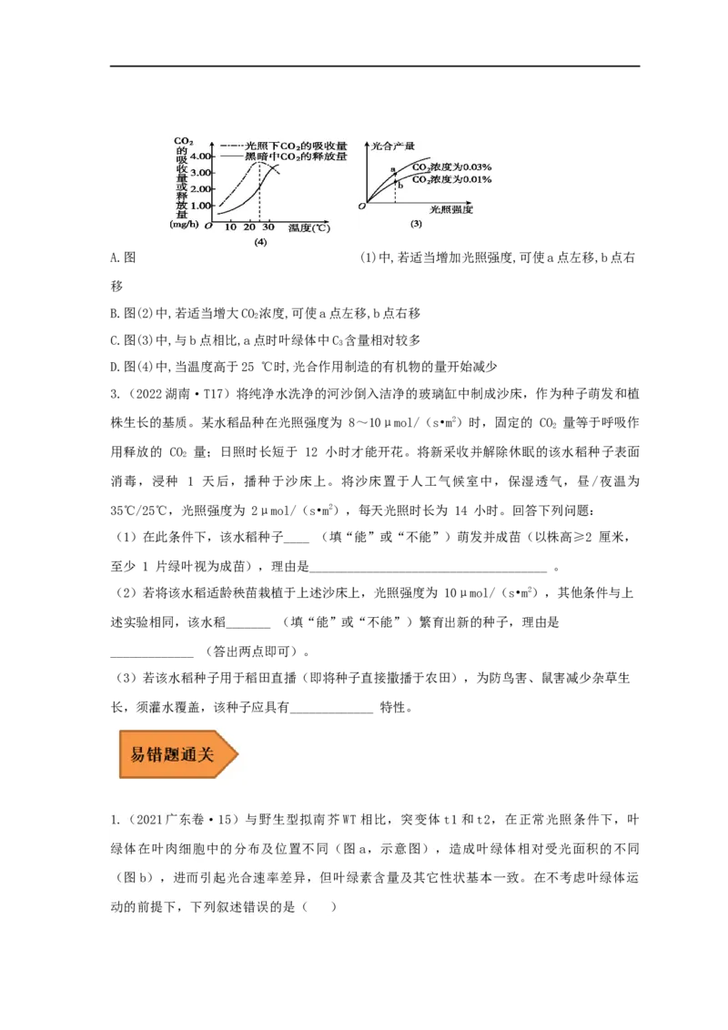易错点08关于光合作用和呼吸作用图像分析-备战2023年高考生物考试易错题（全国通用）（原卷版）_通用版（老高考）复习资料_2023年复习资料_专项复习
