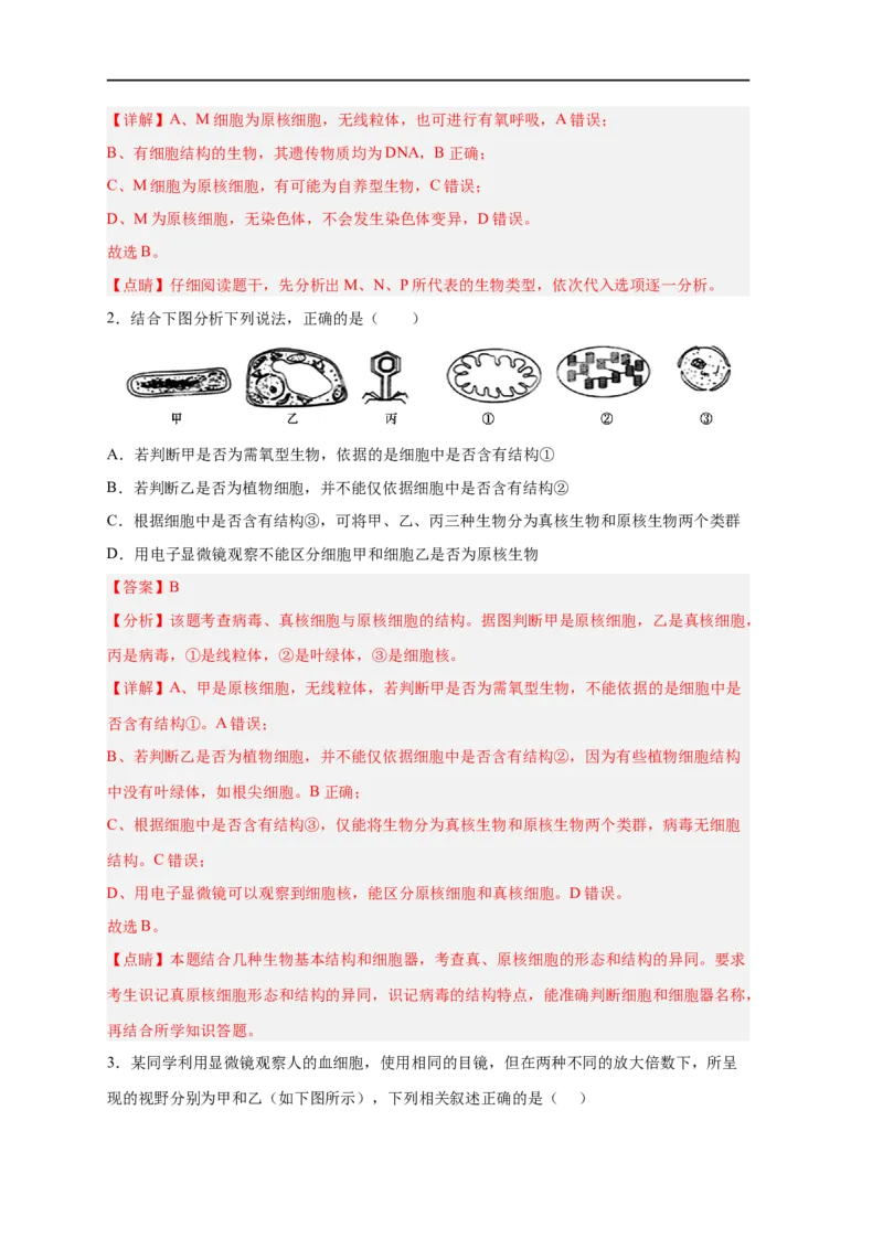 易错点01原核细胞与真核细胞的区分-备战2023年高考生物考试易错题（新教材新高考）（解析版）_新高考复习资料_2023年新高考复习资料_专项复习