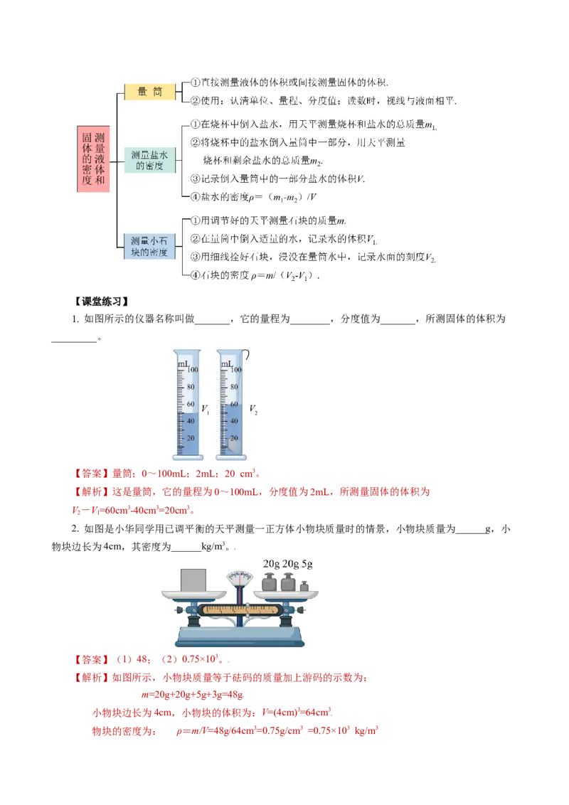 6.3测量液体和固体的密度（导学案）教师版_初物_八年级上下册+九年级全一册物理_八年级物理上册_导学案（完）