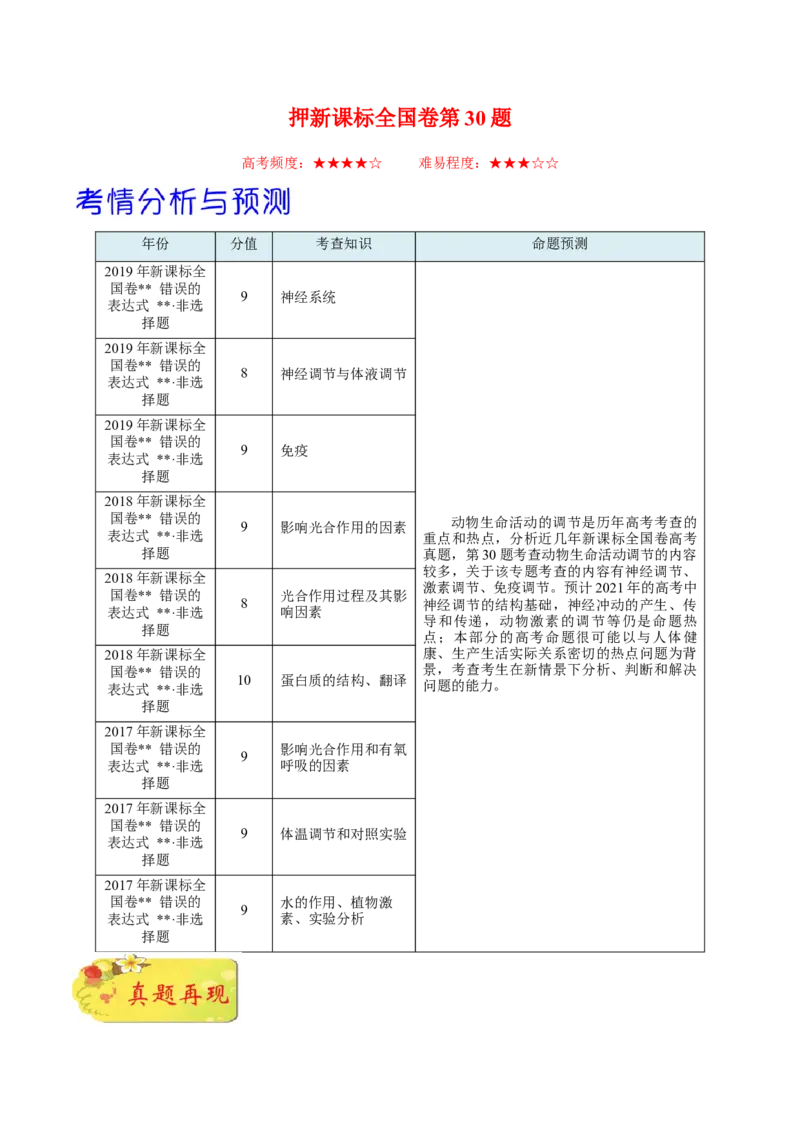 押新课标全国卷第30题-备战2021年高考生物临考题号押题（新课标卷）（解析版）_新高考复习资料_2021年新高考资料_备战2021年高考生物临考题号押题（新课标卷）