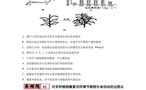 易错点14植物生命活动的调节-2021年高考生物一轮复习易错题（学生版）_新高考复习资料_2023年新高考复习资料_一轮复习_2023年新高考大一轮复习讲义_赠2021年高考生物一轮复习易错题