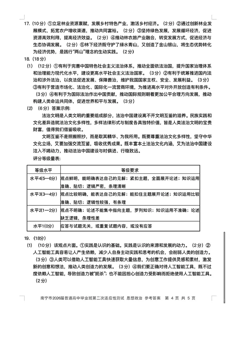 南宁市2026届普通高中毕业班第二次适应性测试政治答案_2024-2026高三（6-6月题库）_2026年03月高三试卷_260327广西南宁市2026届普通高中毕业班第二次适应性测试（全科）