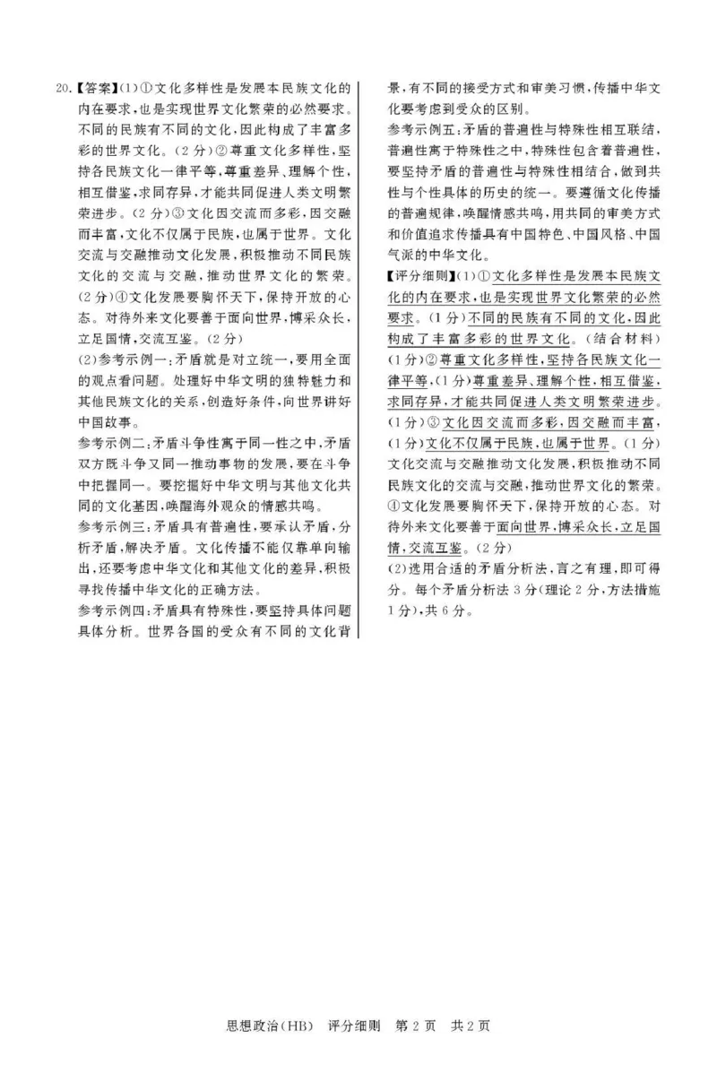 八省T8联考2026届高三年级四月阶段练习政治(HB)评分细则_2024-2026高三（6-6月题库）_2026年04月高三试卷_2604112026届八省八校T8联考高三下学期4月联合测评（全科）