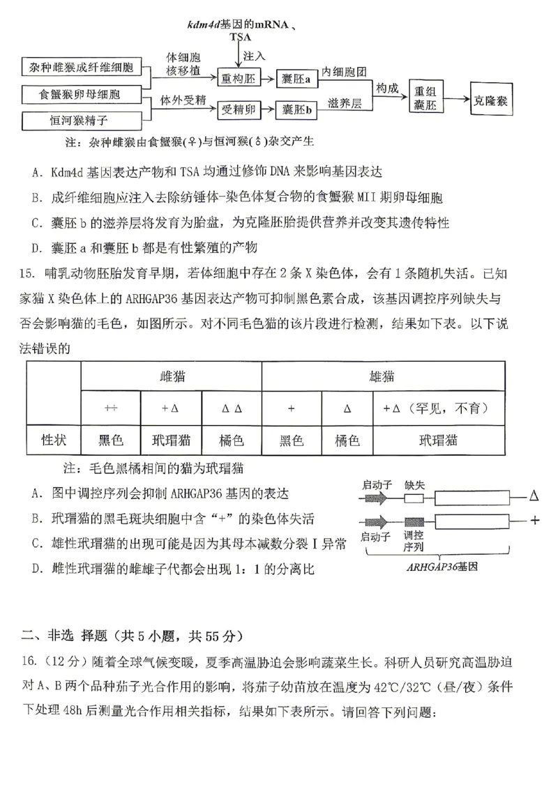 生物试题卷_2024-2026高三（6-6月题库）_2026年04月高三试卷_260428重庆市重庆八中高2026届4月强化训练（三）（全科）