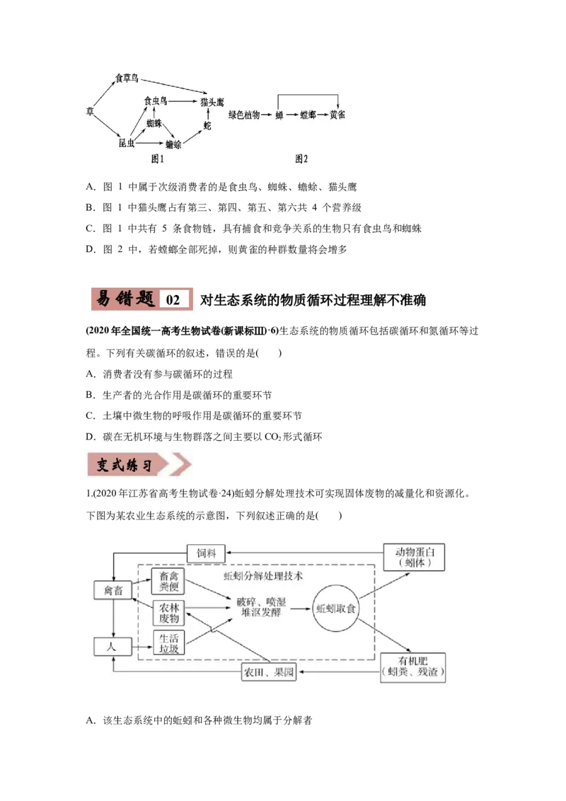 易错点16生态系统的结构和功能-2021年高考生物一轮复习易错题（学生版）_新高考复习资料_2023年新高考复习资料_一轮复习_2023年新高考大一轮复习讲义