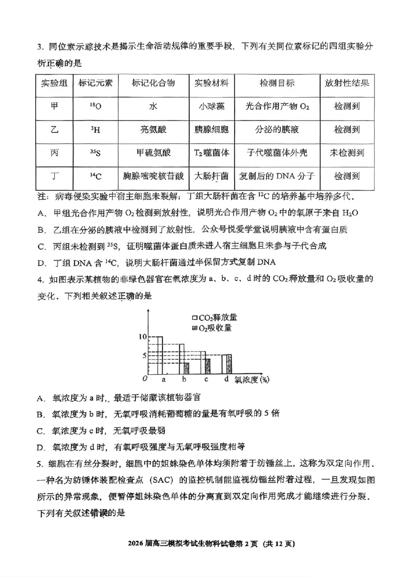 生物-2026届高三吉林五校联考(长春11高四平一中等)_2024-2026高三（6-6月题库）_2026年03月高三试卷_260317吉林五校联考(长春11高、四平一中等)2026届高三模拟考试