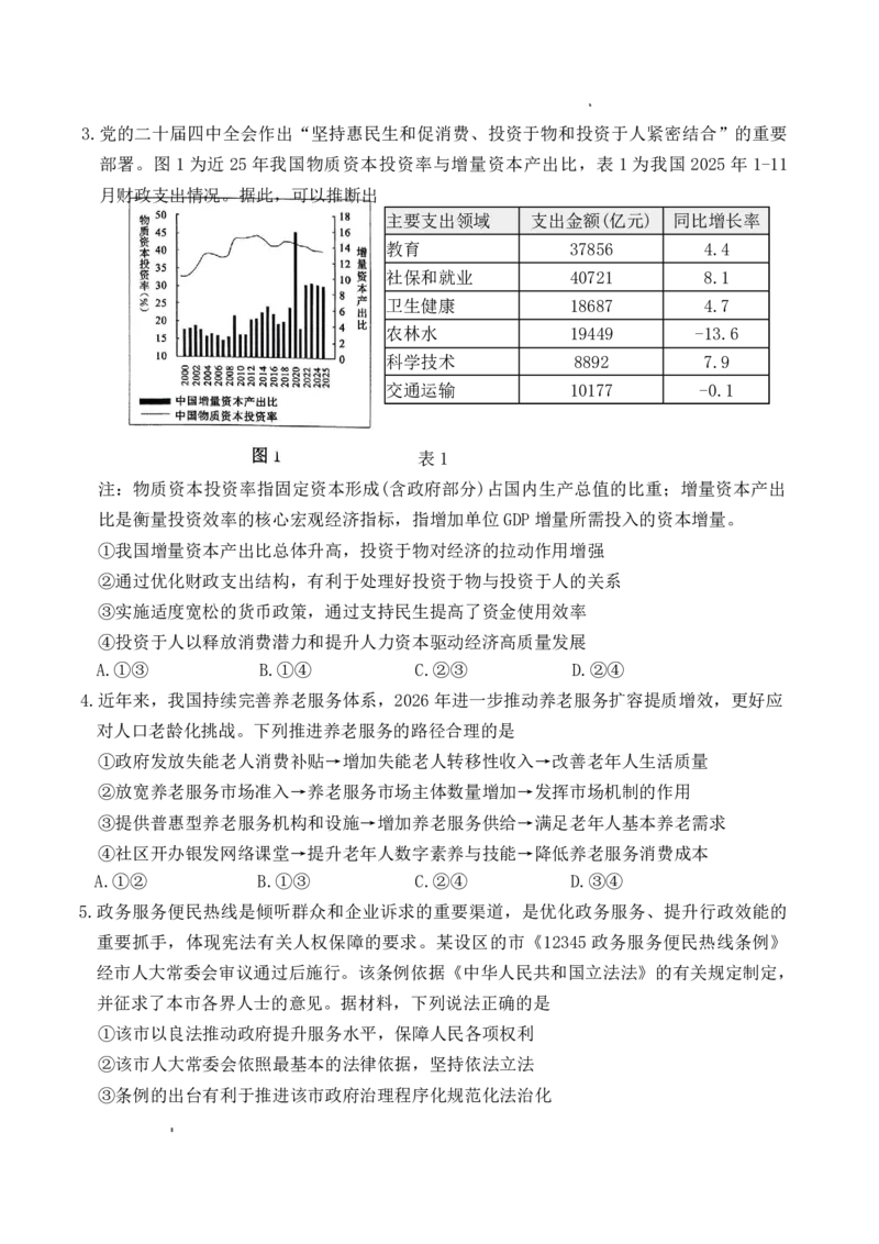 山东省东营市2026届高三年级第一次诊断性测试政治_2024-2026高三（6-6月题库）_2026年03月高三试卷_260310山东省东营市2026届高三年级第一次诊断性测试（东营一模）（全科）