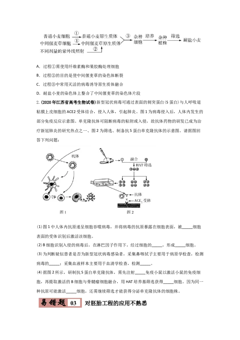 易错点18现代生物技术专题-2021年高考生物一轮复习易错题（学生版）_新高考复习资料_2023年新高考复习资料_一轮复习_2023年新高考大一轮复习讲义_赠2021年高考生物一轮复习易错题