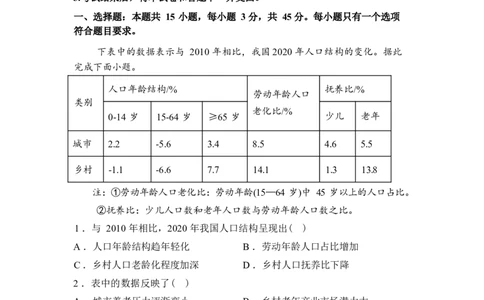 山东师范大学附属中学2025-2026学年高三下学期3月阶段检测地理试题（含答案）_2024-2026高三（6-6月题库）_2026年03月高三试卷