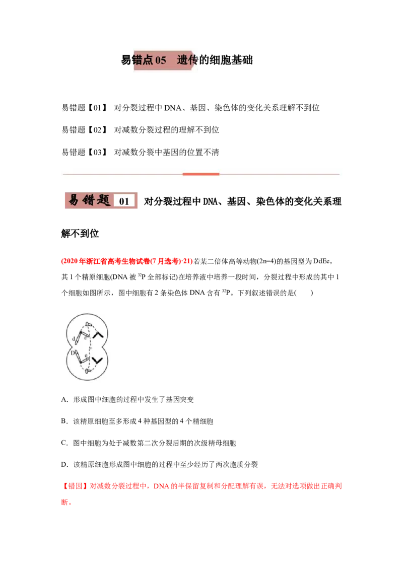 易错点05遗传的细胞基础-2021年高考生物一轮复习易错题（教师版含解析）_新高考复习资料_2023年新高考复习资料_一轮复习_2023年新高考大一轮复习讲义