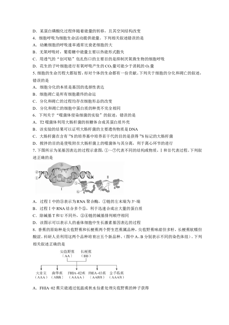 广东省深圳市光明区2023届高三上学期第一次模拟考试（8月）生物（Word版含解析）_生物高考模拟题_新高考_2023年