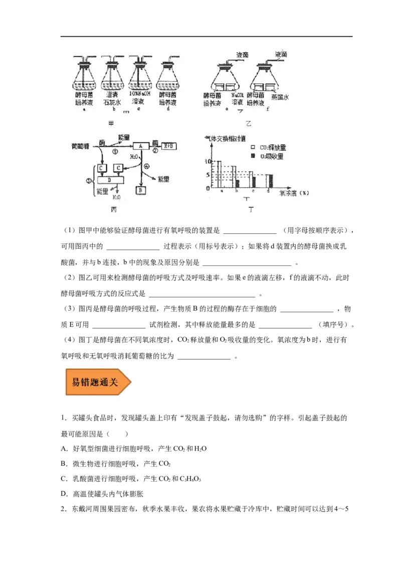 易错点07细胞呼吸的场所、过程及方式-备战2023年高考生物考试易错题（新教材新高考）（原卷版）_新高考复习资料_2023年新高考复习资料_专项复习