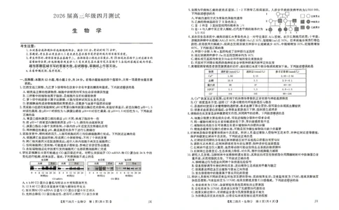 九师联盟2026届高三年级下学期4月测试生物试题_2024-2026高三（6-6月题库）_2026年04月高三试卷_260421九师联盟2026届高三年级下学期4月测试