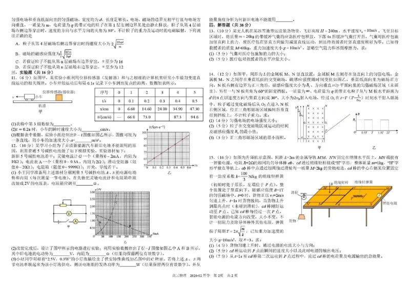 树德中学高2023级高三下期开学考试物理+答案_2024-2026高三（6-6月题库）_2026年03月高三试卷_260311四川省成都市树德中学高2023级高三下期开学考试（全科）