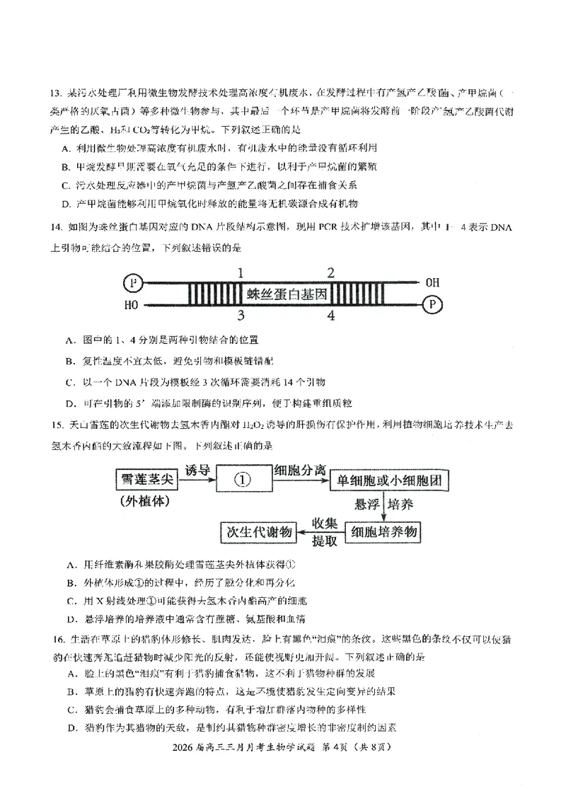 生物试卷-湖北省2026届高三十一校第二次联考试题答案（3月）_2024-2026高三（6-6月题库）_2026年03月高三试卷_260327湖北省十一校2026届高三第二次联考（全科）