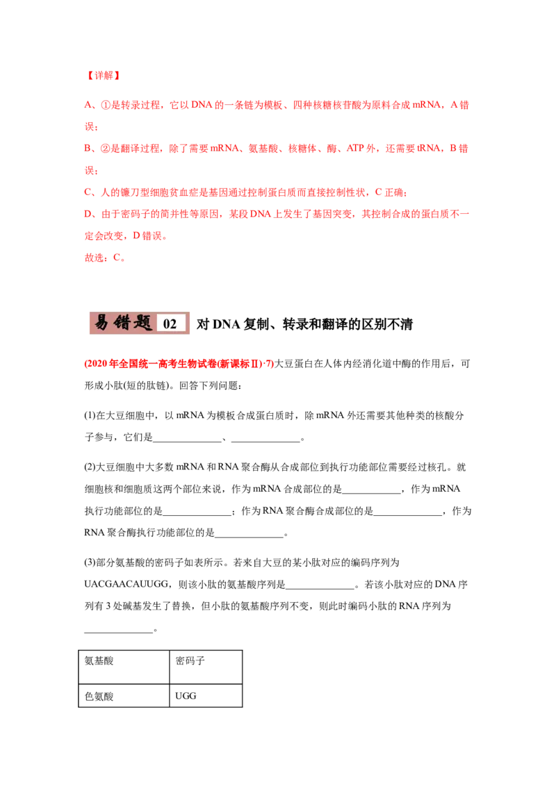 易错点06遗传的分子基础-2021年高考生物一轮复习易错题（教师版含解析）_新高考复习资料_2023年新高考复习资料_一轮复习_2023年新高考大一轮复习讲义