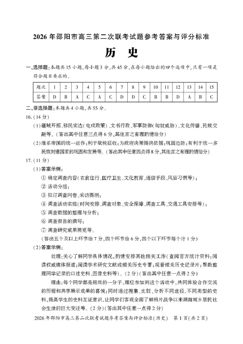 历史历史答案(1)_2024-2026高三（6-6月题库）_2026年03月高三试卷_260321湖南省2026年邵阳市高三第二次联考（全科）_2026年邵阳市高三第二次联考试题历史