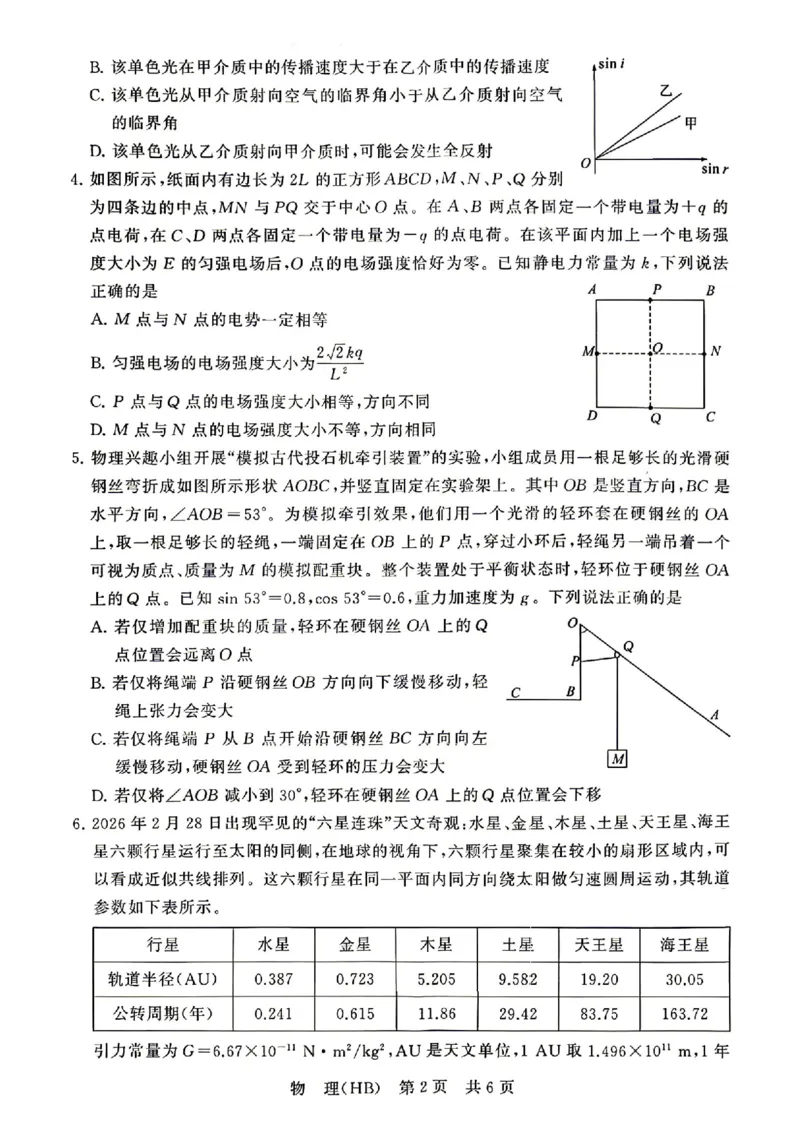 物理_2024-2026高三（6-6月题库）_2026年04月高三试卷_2604092026届八省八校T8联考高三下学期4月联合测评_2026届河北T8联考高三下学期4月联合测评
