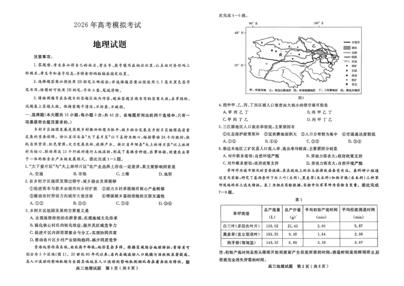 济宁市2026届高三年级一模考试地理_2024-2026高三（6-6月题库）_2026年03月高三试卷_260313山东省济宁市2026届高三年级一模考试（全科）