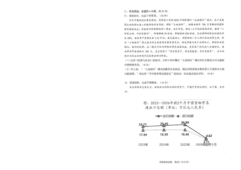 安徽省合肥市2026届高三下学期第二次教学质量检测政治卷及答案_2024-2026高三（6-6月题库）_2026年04月高三试卷