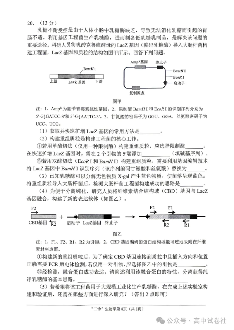 生物试题_2024-2026高三（6-6月题库）_2026年04月高三试卷_260402四川省南充市高2026届高考适应性考试（二诊）（全科）