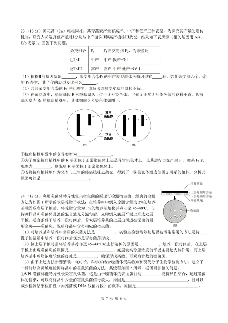 生物试卷-杭州二中2025学年第二学期高三年级开学考_2024-2026高三（6-6月题库）_2026年03月高三试卷_260328浙江省杭州二中2025学年第二学期高三年级三月月考（全科）
