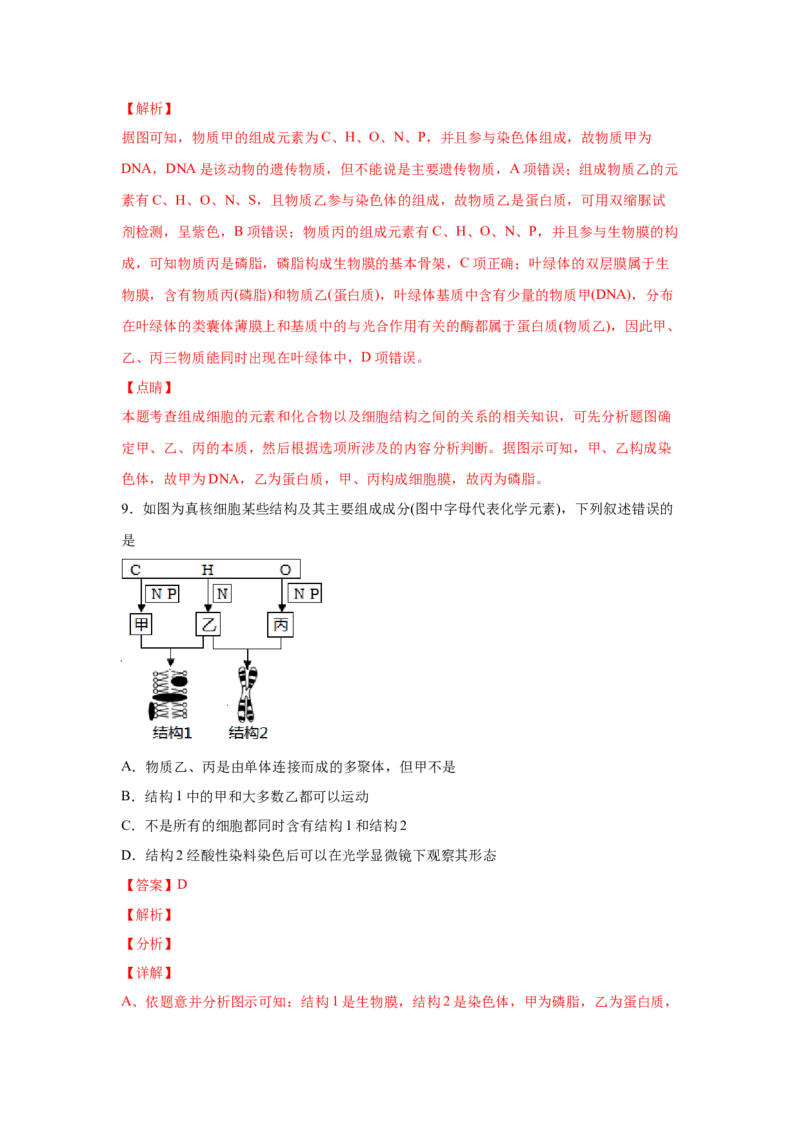 易错点01组成细胞的分子-2021年高考生物一轮复习易错题（教师版含解析）_新高考复习资料_2023年新高考复习资料_一轮复习_2023年新高考大一轮复习讲义