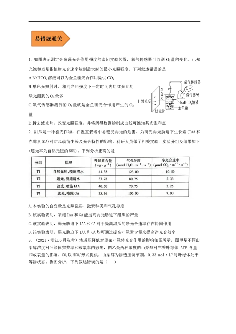 易错点09关于光合作用和呼吸作用实验分析-备战2023年高考生物考试易错题（全国通用）（原卷版）_通用版（老高考）复习资料_2023年复习资料_专项复习