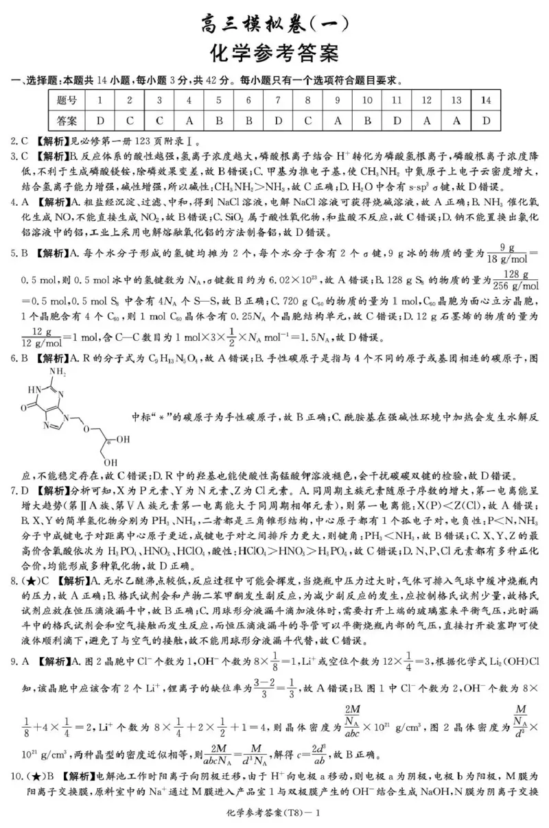 师大附中2026届高三月考试卷（八）化学答案_2024-2026高三（6-6月题库）_2026年04月高三试卷_2604152026届湖南师范大学附属中学高三模拟卷(一)（全科）