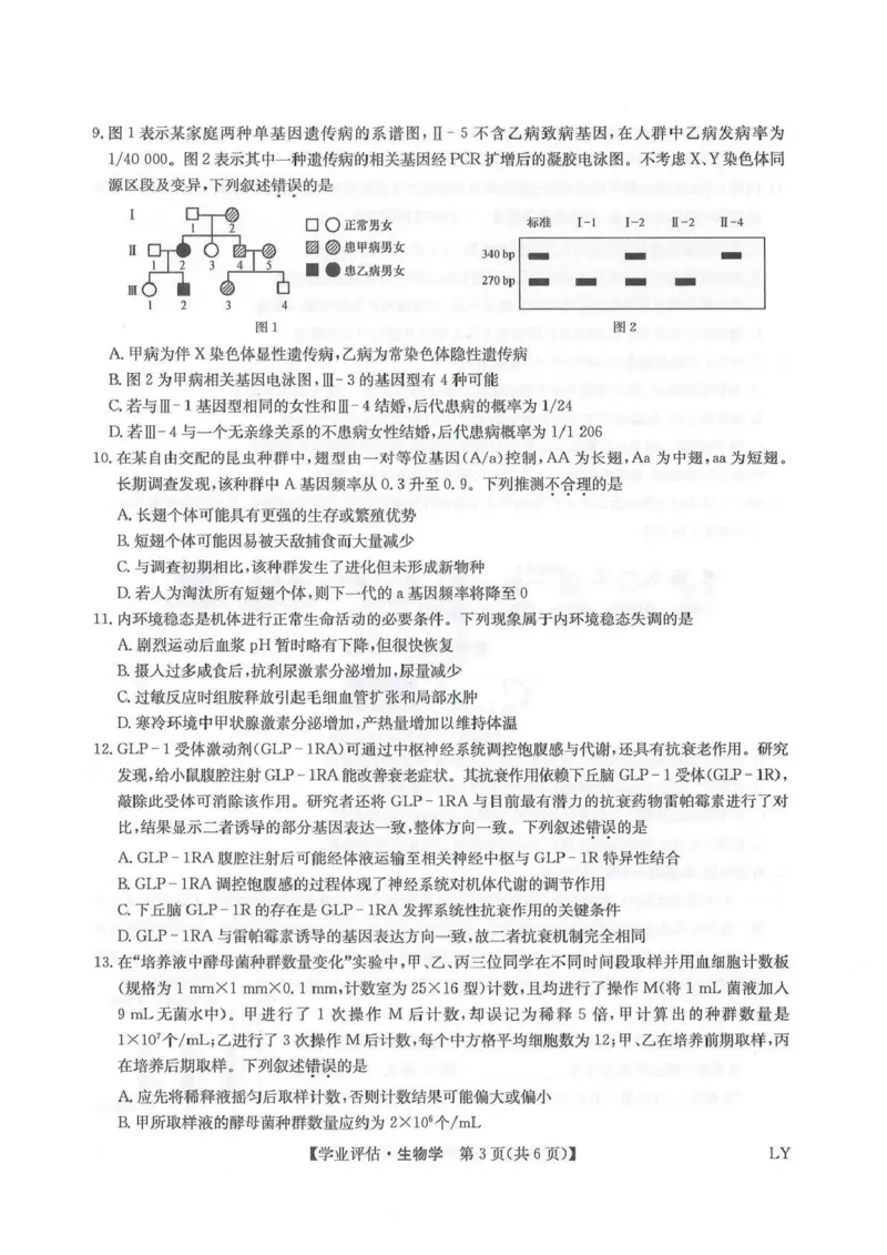 九师联盟2026届高三下学期4月学业评估生物_2024-2026高三（6-6月题库）_2026年04月高三试卷_260413九师联盟2026届高三下学期4月学业评估（全科）