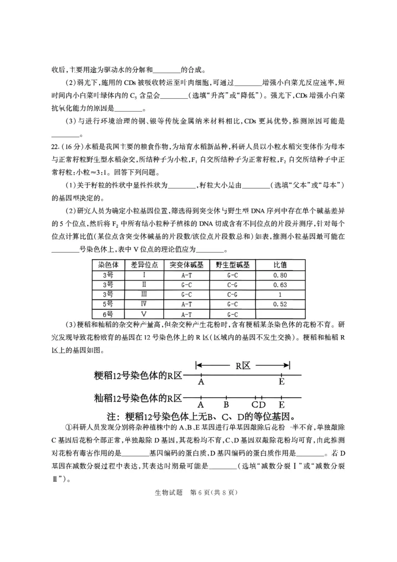 德州市高三年级4月学习质量综合评估生物_2024-2026高三（6-6月题库）_2026年04月高三试卷_260426山东省德州市高三年级4月学习质量综合评估（德州二模）（全科）