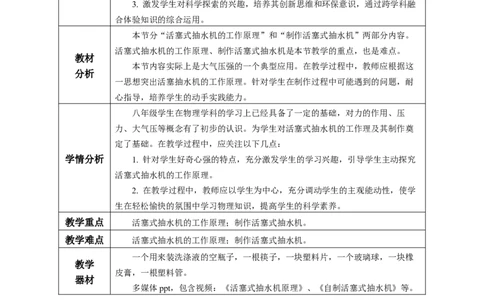 9.4跨学科实践：制作简易活塞式抽水机（教学设计）-（人教版2024）_初物_八年级上下册+九年级全一册物理_八年级物理下册_教学设计（更新中）