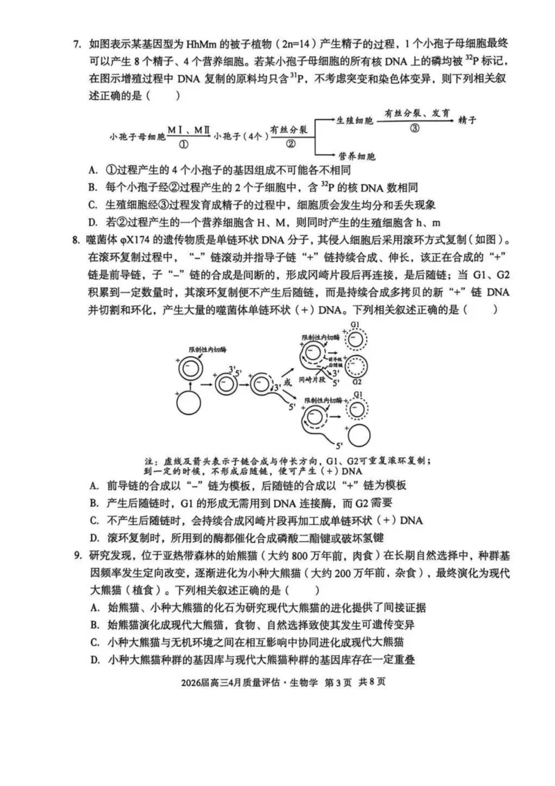 安徽省1号卷A10联盟2026届高三4月质量评估联考生物_2024-2026高三（6-6月题库）_2026年04月高三试卷_260414安徽省A10联盟2026届高三4月质量评估联考(全科）