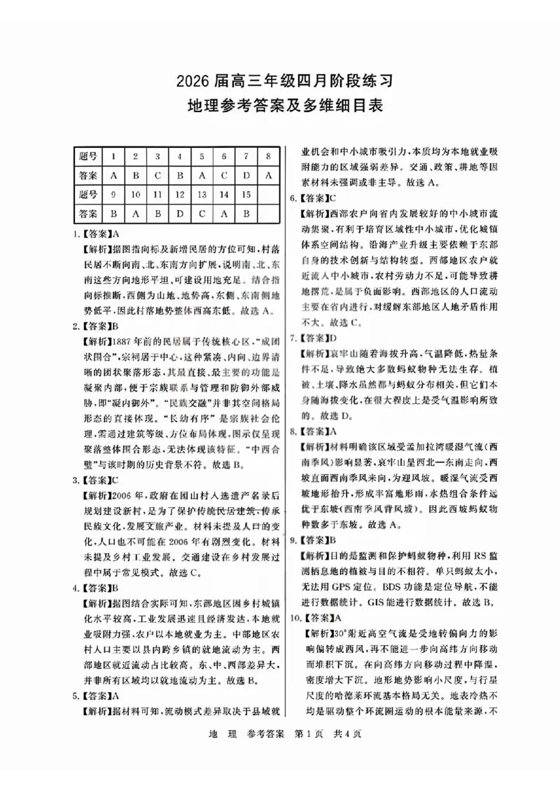 T8联考2026届高三4月阶段练习（湖北版）地理+答案_2024-2026高三（6-6月题库）_2026年04月高三试卷_2604112026届八省八校T8联考高三下学期4月联合测评（全科）