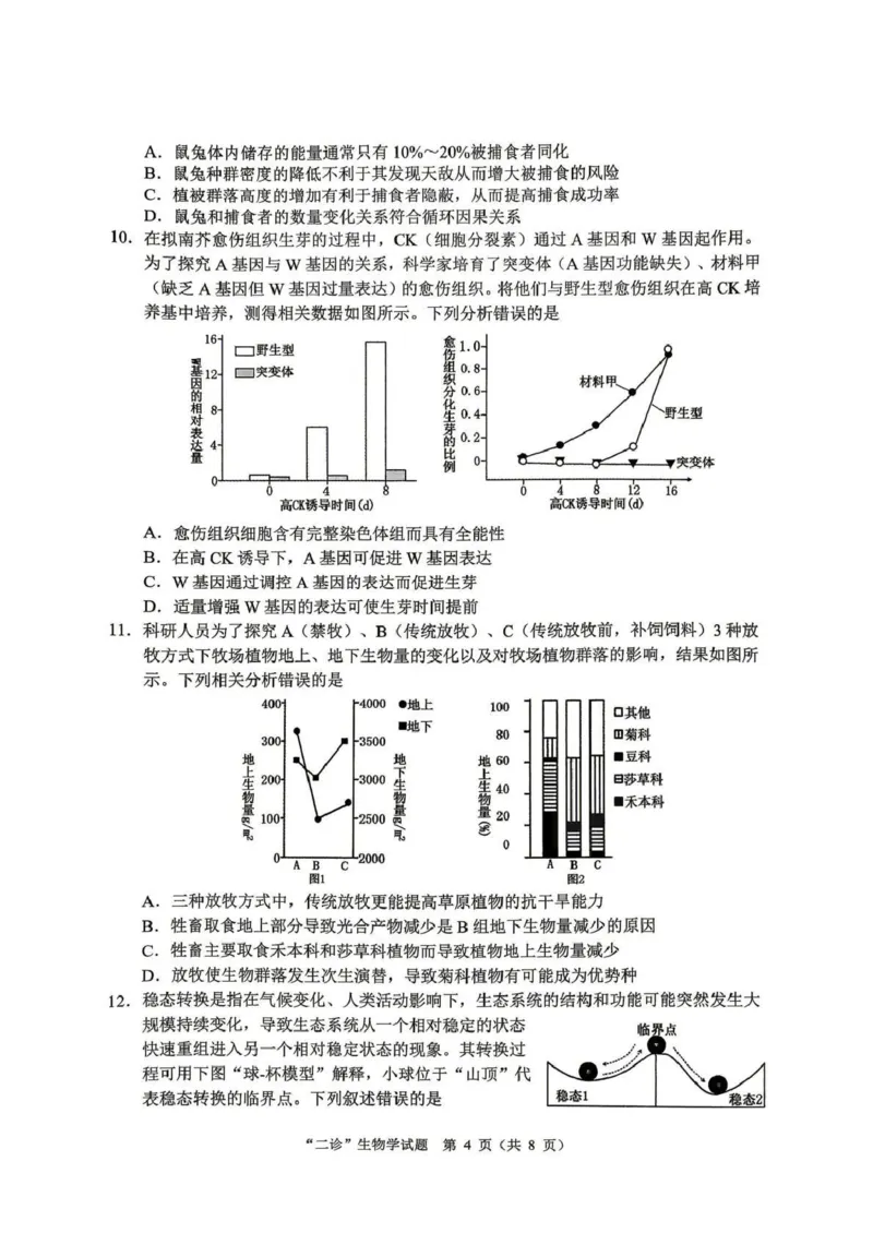 达州市普通高中2026届第二次诊断测试生物_2024-2026高三（6-6月题库）_2026年04月高三试卷_260420四川省达州市普通高中2026届第二次诊断测试（达州二诊）（全科）