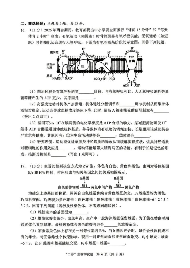 达州市普通高中2026届第二次诊断测试生物_2024-2026高三（6-6月题库）_2026年04月高三试卷_260420四川省达州市普通高中2026届第二次诊断测试（达州二诊）（全科）