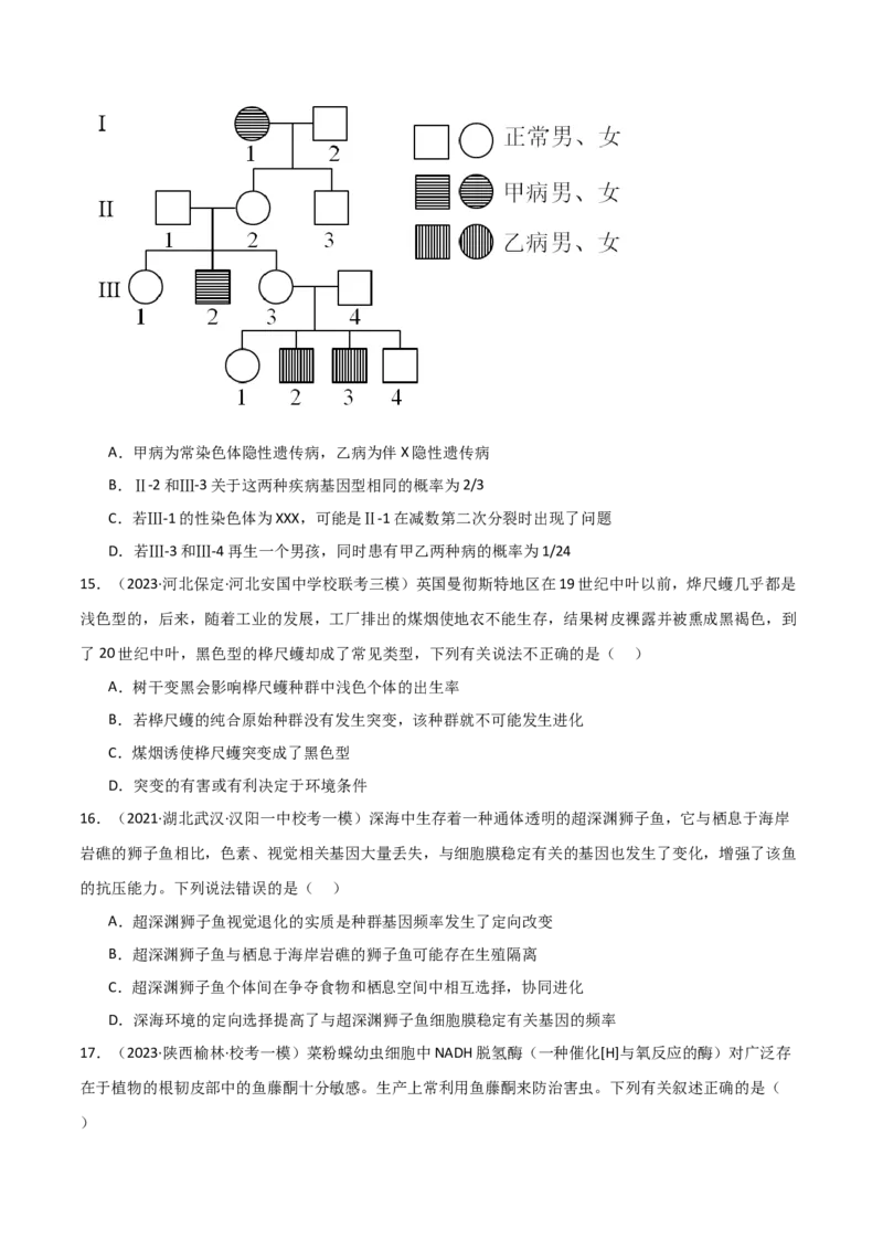 必修2遗传与进化测试卷（原卷版）_新高考复习资料_2024年新高考复习资料_❤专项复习资料_完一轮测试备战2024年高考生物按教材测试卷（新教材新高考）