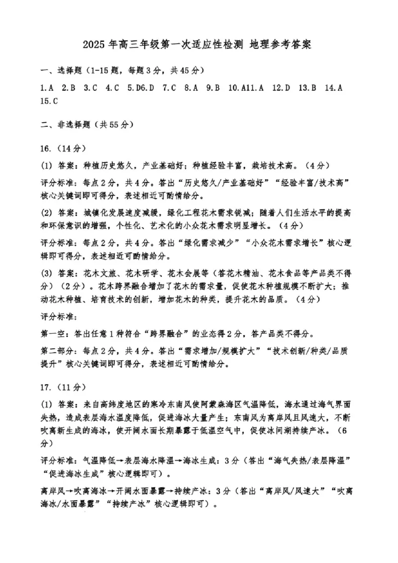 山东省青岛市2026届高三一模适应性检测地理答案_2024-2026高三（6-6月题库）_2026年03月高三试卷_260319山东省青岛市2026届高三第一次模拟考试（全科）