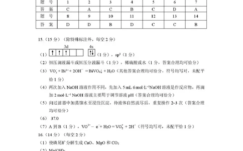 毕节市2026届高三年级高考第二次适应性考试化学答案_2024-2026高三（6-6月题库）_2026年03月高三试卷_260323贵州省毕节市2026届高三年级高考第二次适应性考试（全科）