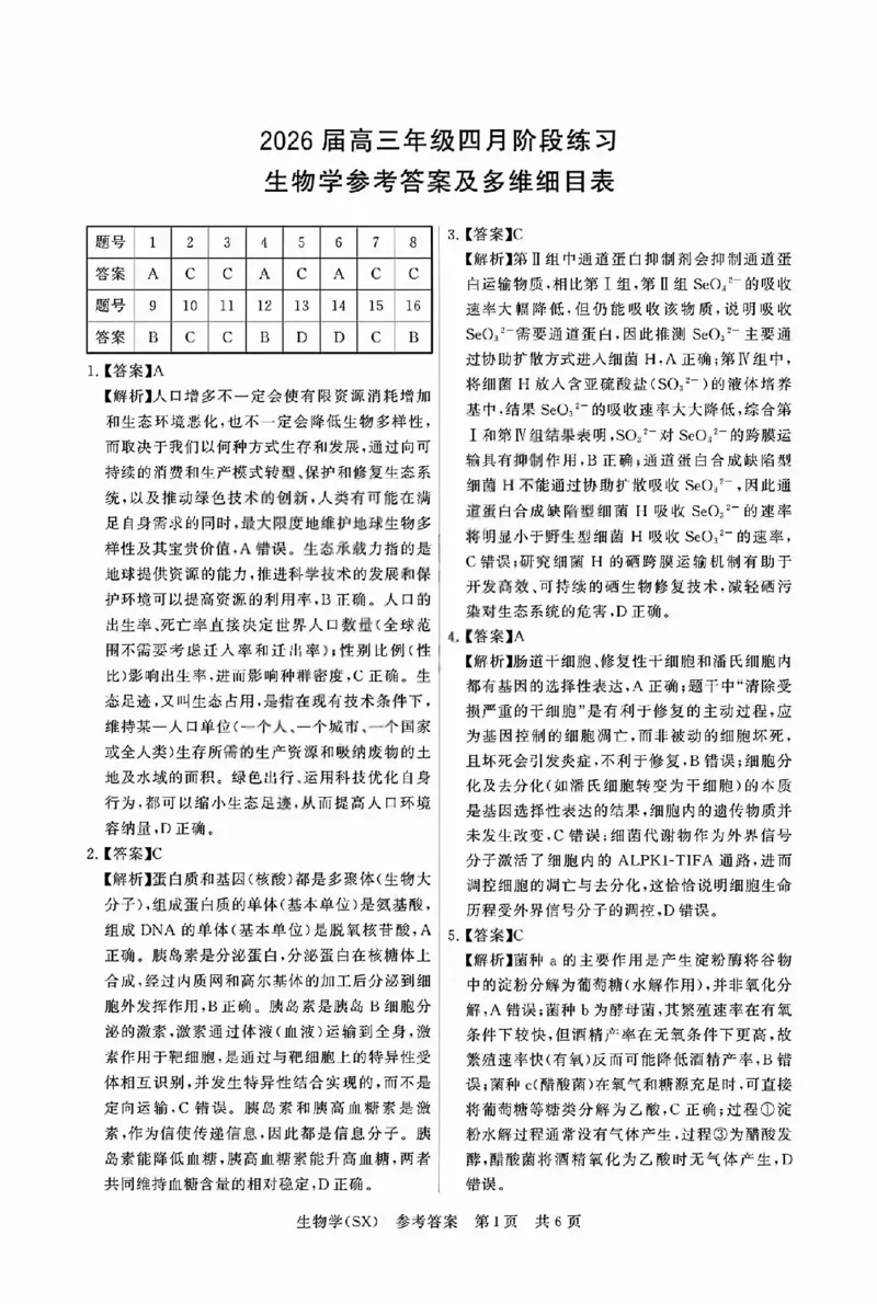 八省T8联考2026届高三年级四月阶段练习生物答案_2024-2026高三（6-6月题库）_2026年04月高三试卷_2604112026届八省八校T8联考高三下学期4月联合测评（全科）